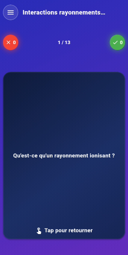 Écran de flashcards Memup