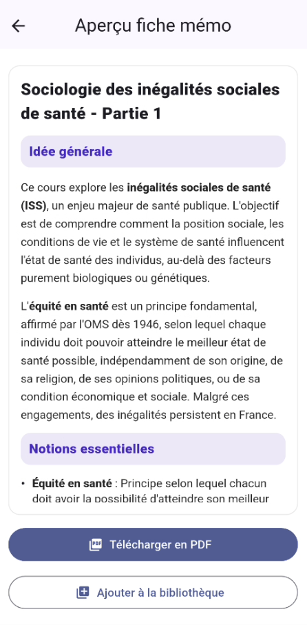 Fiche mémo générée dans Memup