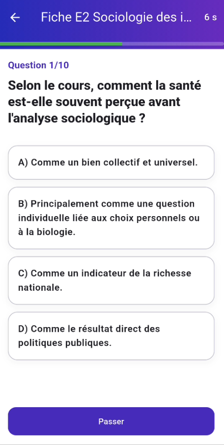 Quiz généré dans l’application Memup